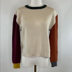 Sloane Whipstitch Sweater by Central Park West, Colorblock in Autumn Colors L